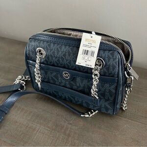 Michael Kors Blue Crossbody Bag with Silver Chain